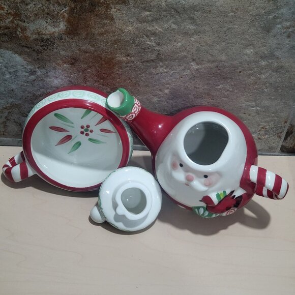 Temptations by Tara 3 Piece Ceramic Stacking Santa Teapot Mug Cup Set - Picture 6 of 12